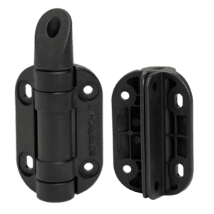 Pool safe self closing gate hinges with legs and adjustable tension