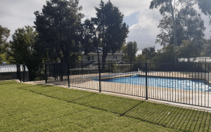Black flat top aluminium pool fencing